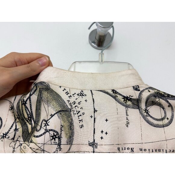 Rosetta Getty Astrology Zodiac Signs Map Print Silk Shirt Blouse Beige 2022 6 - Picture 11 of 16